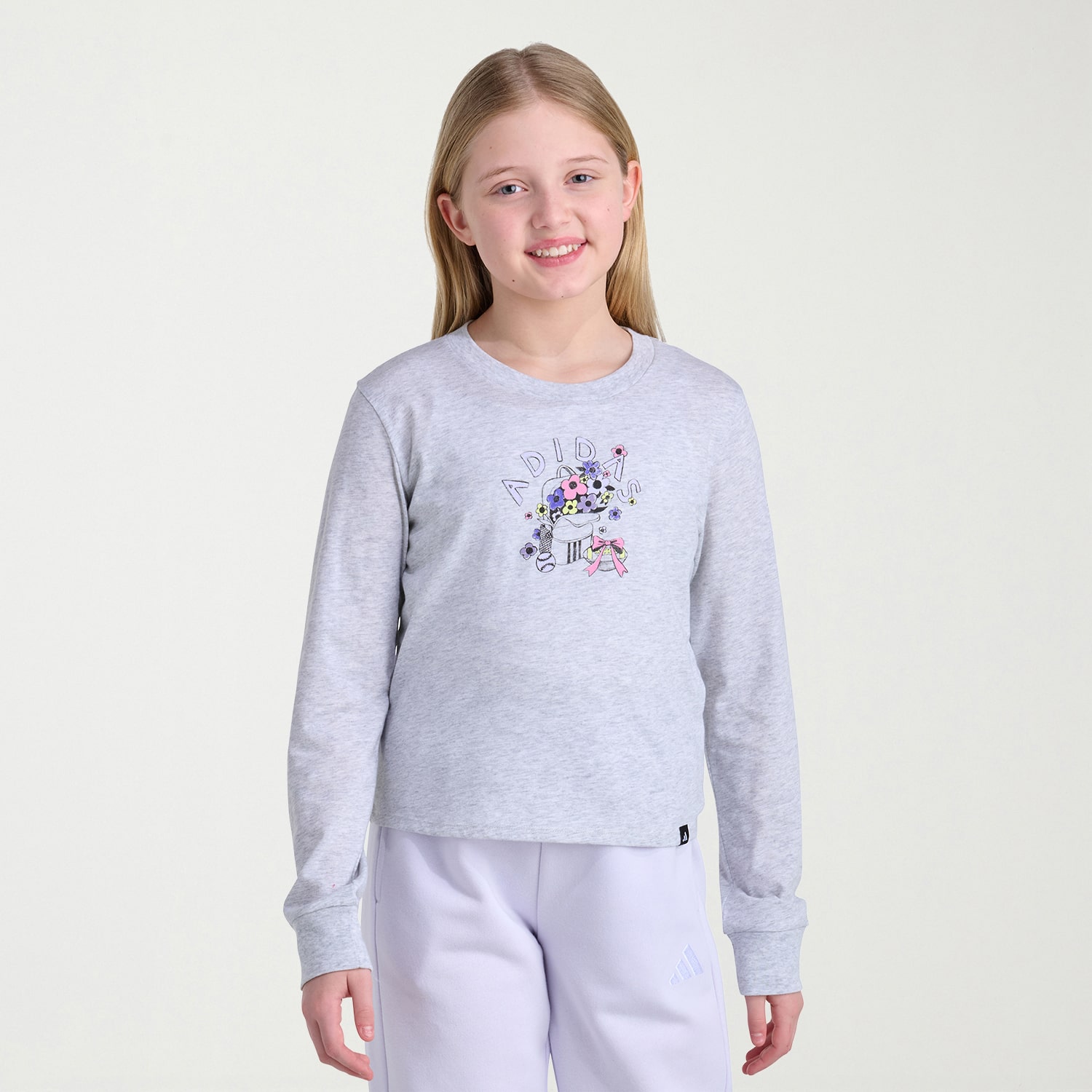 adidas Big Kid Girls Crew Neck Long Sleeve Active T-Shirt