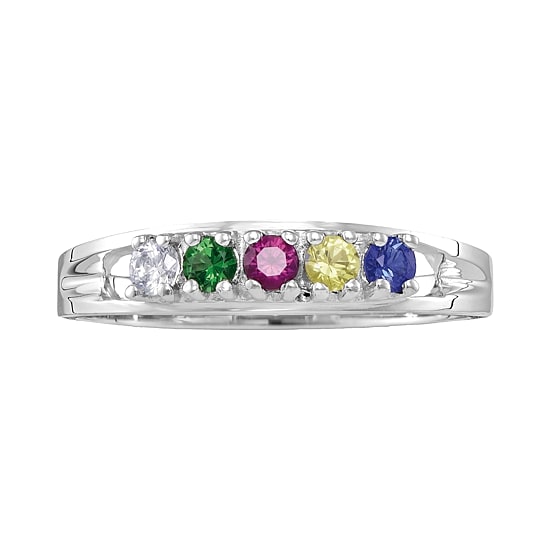 Personalized Sterling Silver Simulated  Birthstone Family Ring