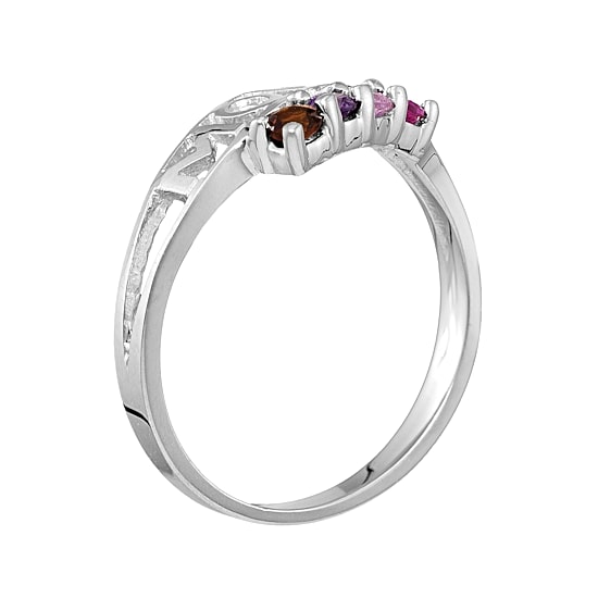 Personalized Sterling Silver Simulated  Birthstone Mom Ring