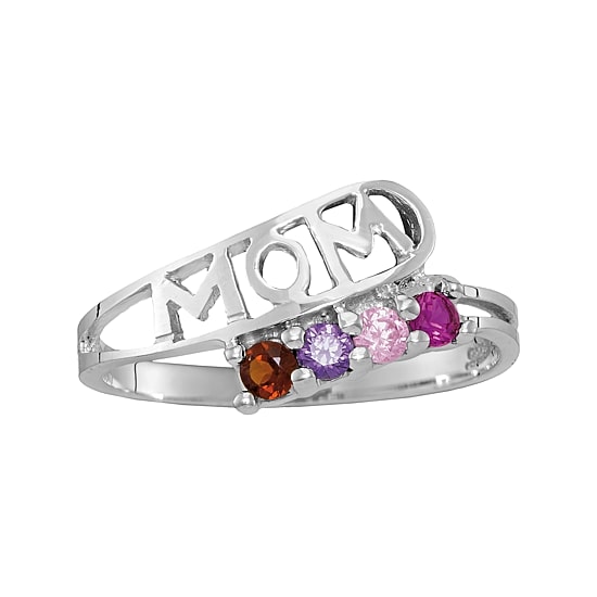 Personalized Sterling Silver Genuine  Birthstone Mom Ring