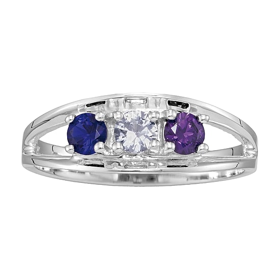 Personalized Sterling Silver Simulated Birthstone Family Ring