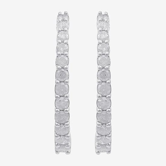 Womens 1/2 CT. T.W. Natural White Diamond 10K Gold 18mm Hoop Earrings