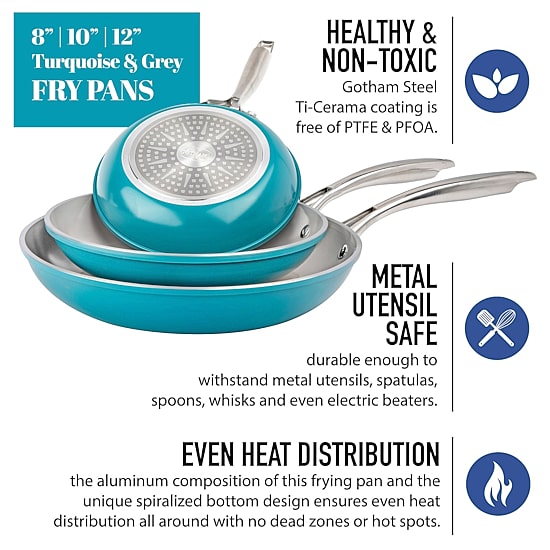 Gotham Steel Nonstick With Stay Cool Handles Non-Stick 3-pc. Frying Pan
