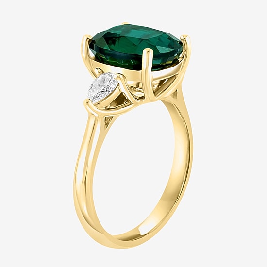 Effy Final Call  Womens Lab Created Green Emerald & 1/5 CT. T.W. Lab Grown Diamond 14K Gold Pear Cushion Cocktail Ring