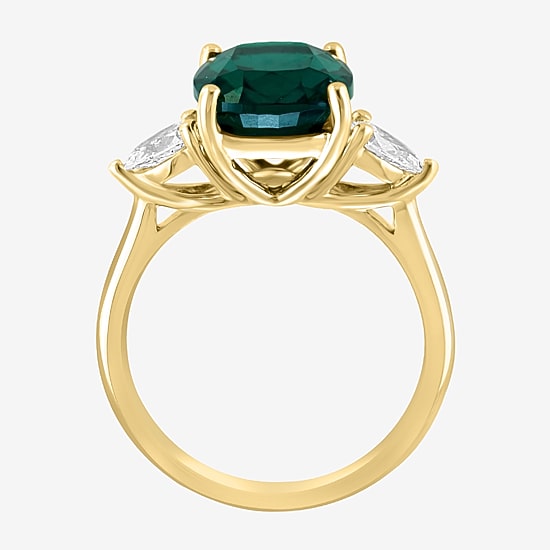 Effy Final Call  Womens Lab Created Green Emerald & 1/5 CT. T.W. Lab Grown Diamond 14K Gold Pear Cushion Cocktail Ring
