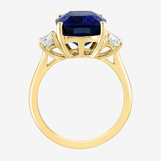 Effy Final Call Womens Lab Created Blue Sapphire & 1/5 CT. T.W. Lab Grown Diamond 14K Gold Cushion Cocktail Ring