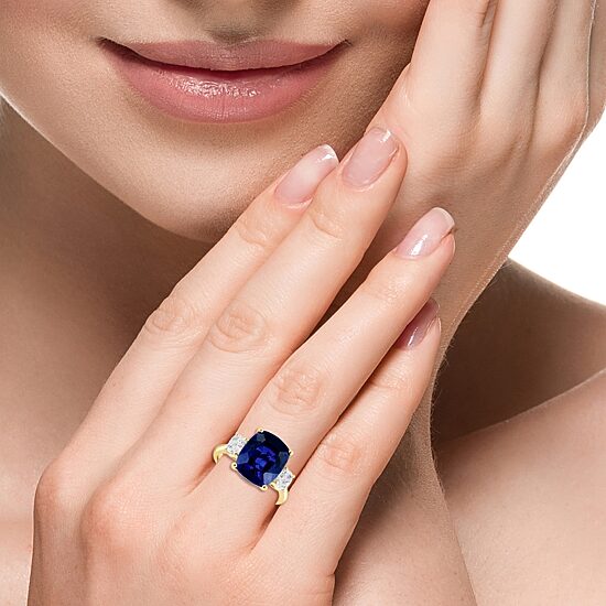 Effy Final Call Womens Lab Created Blue Sapphire & 1/5 CT. T.W. Lab Grown Diamond 14K Gold Cushion Cocktail Ring