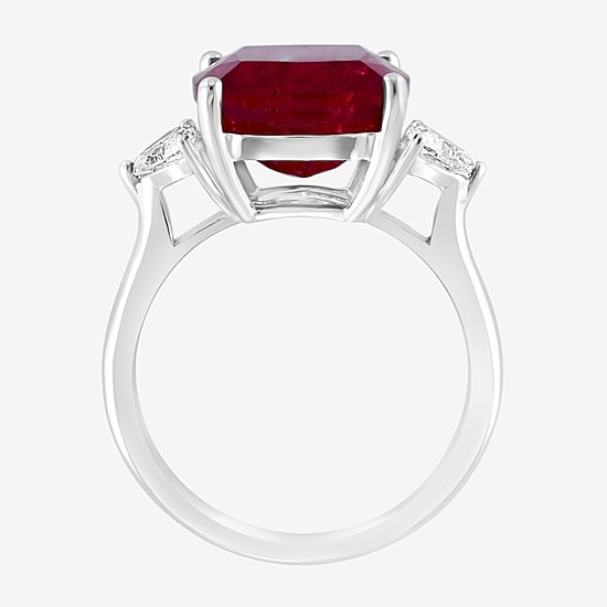 Effy Final Call  Womens Lab Created Red Ruby and 1/5 CT.T.W Lab Grown Diamond 14K White Gold Cushion Cocktail Ring