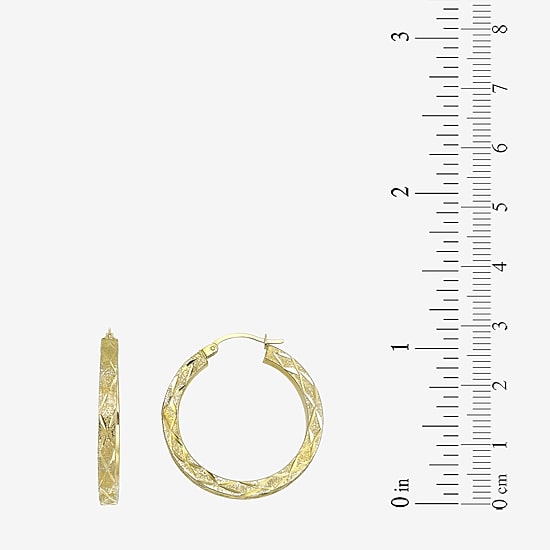 14K Yellow Gold Laser-Cut Square Tube Hoop Earrings