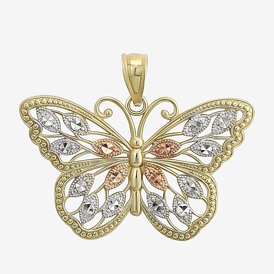 10K Tri-Tone Gold Butterfly Pendant