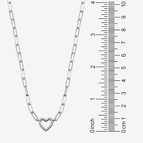 Paris 1901 By Charles Garnier Womens White Cubic Zirconia Sterling Silver Heart Paperclip 18 Inch Pendant Necklace