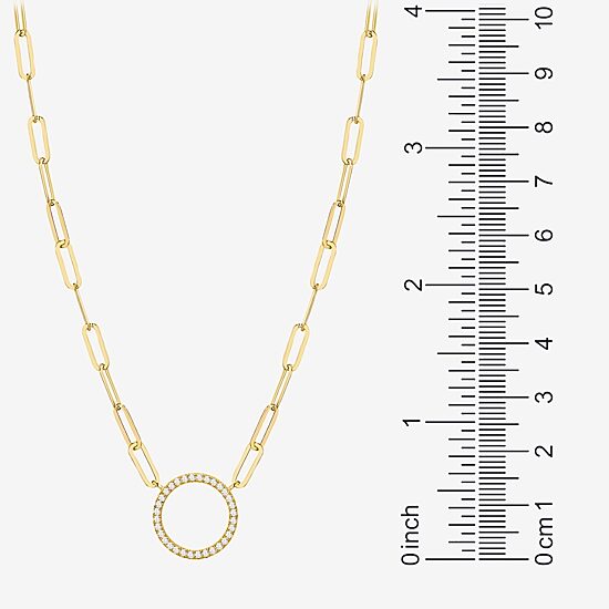 Paris 1901 By Charles Garnier Womens White Cubic Zirconia 18K Gold Over Silver Circle Paperclip 18 Inch Pendant Necklace