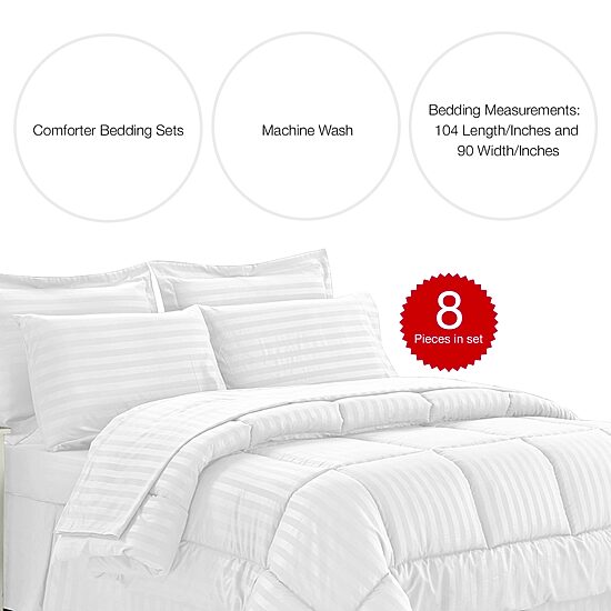 Elegant Comfort 8-Piece Complete Bedding Set Dobby Stripe - Wrinkle Resistant