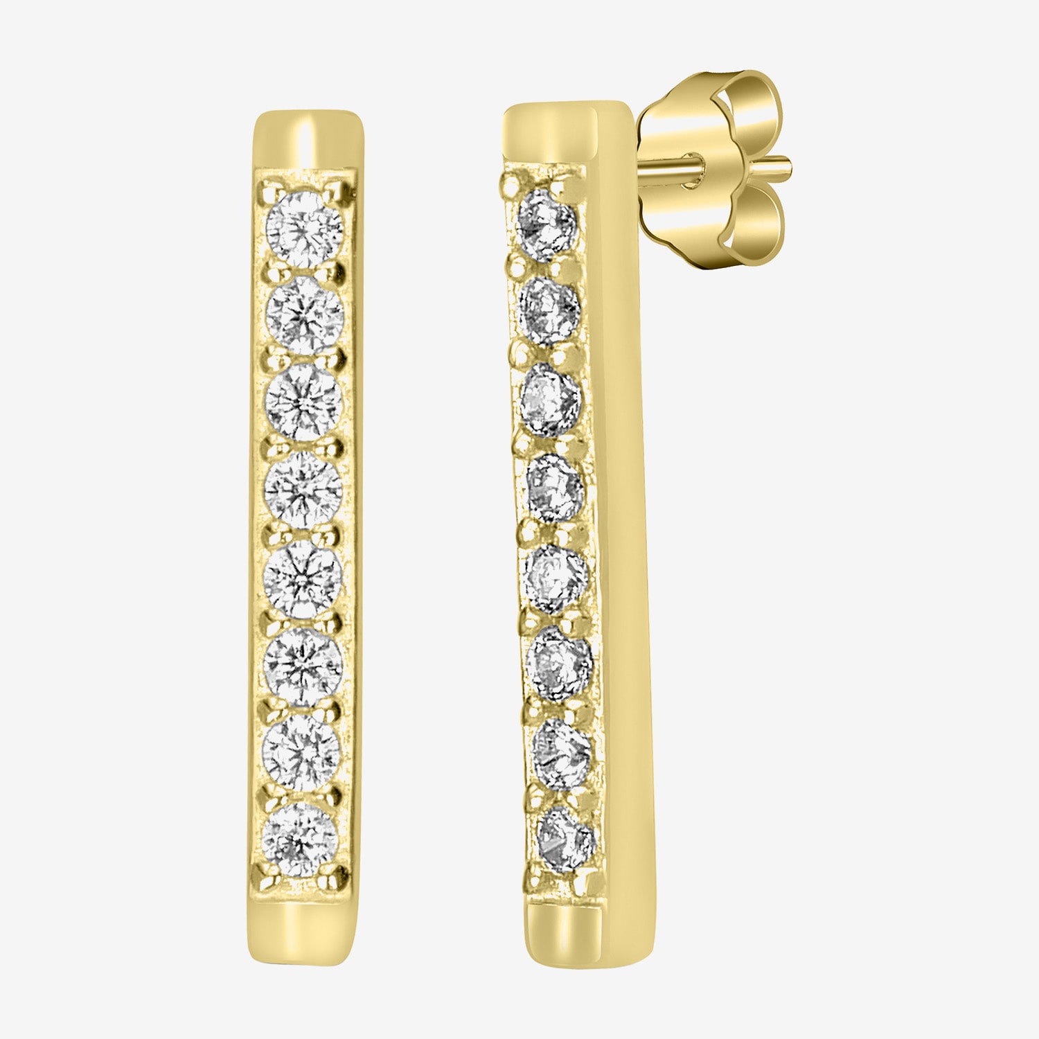 Silver Treasures Delicates Cubic Zirconia 14K Gold Over Brass 13.8mm Bar Stud Earrings