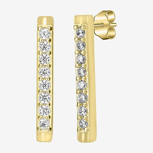 Silver Treasures Delicates Cubic Zirconia 14K Gold Over Brass 13.8mm Bar Stud Earrings, One Size