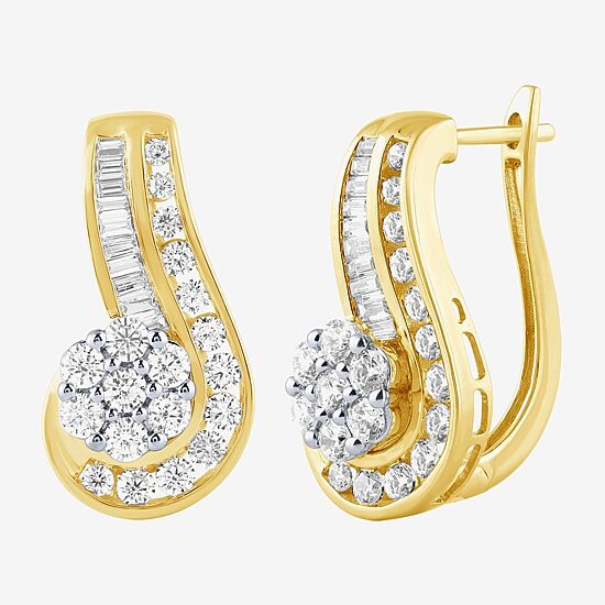 Diamond Blossom (G / Si2) Womens 2 CT. T.W. Lab Grown White Diamond 10K Gold Flower Drop Earrings