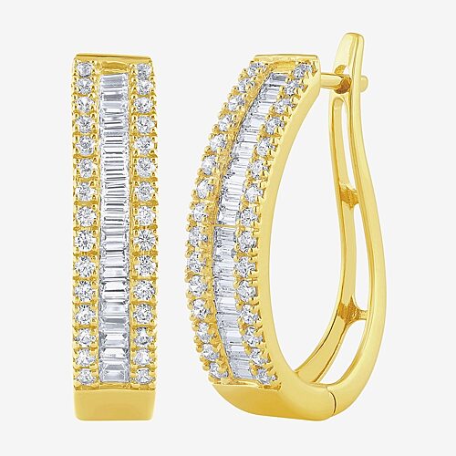 (G/Si2) Womens 1 CT. T.W. Lab Grown White Diamond 10K Gold 23.3mm Hoop Earrings, One Size, Yellow