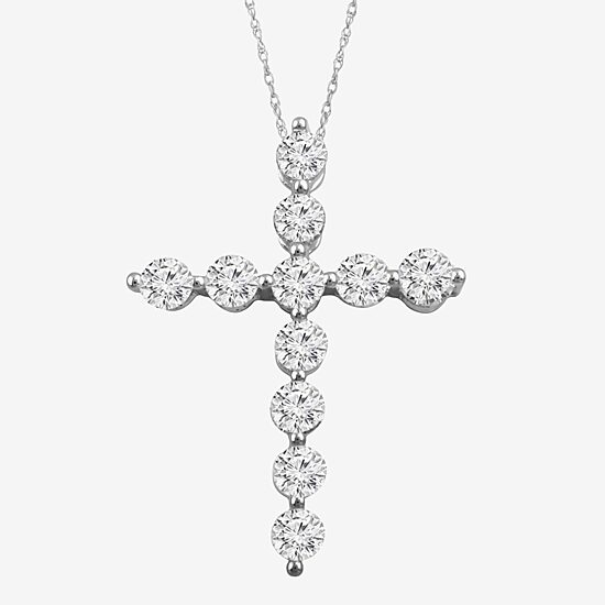 (G / Si2) Womens 1/2 CT. T.W. Lab Grown White Diamond 14K Gold Cross 18 Inch Pendant Necklace