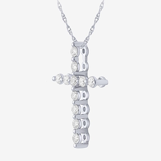 (G / Si2) Womens 1/2 CT. T.W. Lab Grown White Diamond 14K Gold Cross 18 Inch Pendant Necklace