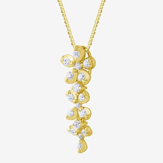 Diamond Blossom (G / Si2) Womens 1/2 CT. T.W. Lab Grown White Diamond 10K Gold Flower 18 Inch Pendant Necklace