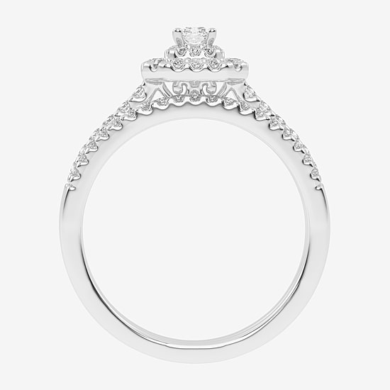 Womens 1/2 CT. T.W. Natural White Diamond 10K Gold Cushion Side Stone Halo Bridal Set