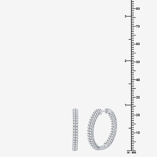 Womens 1 1/2 CT. T.W. Lab Grown White Diamond Sterling Silver 23.6mm Hoop Earrings