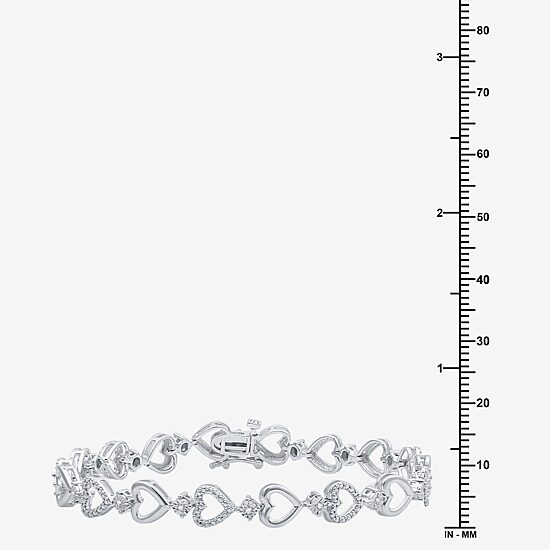 Womens 1/10 CT. T.W. Natural White Diamond Sterling Silver Heart 7 Inch Tennis Bracelet