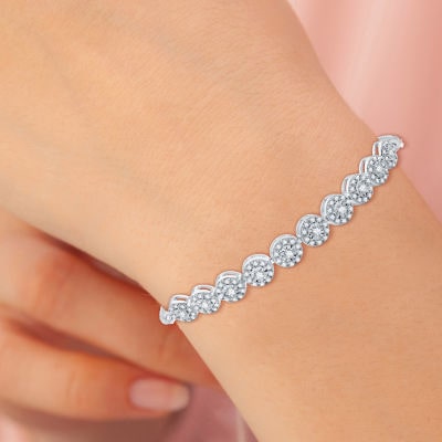 (H-I / I1) Womens 1 CT. T.W. Lab Grown White Diamond Sterling Silver Bolo Bracelet
