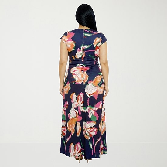 24seven Comfort Apparel Womens Plus Short Sleeve Floral Wrap Dress