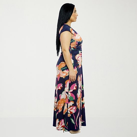 24seven Comfort Apparel Womens Plus Short Sleeve Floral Wrap Dress