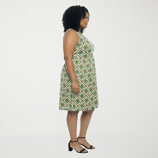 24seven Comfort Apparel Womens Plus Scoop Neck Sleeveless Geometric Fit + Flare Dress