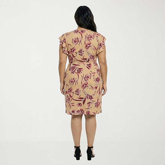 24seven Comfort Apparel Womens Plus Short Sleeve Floral Wrap Dress
