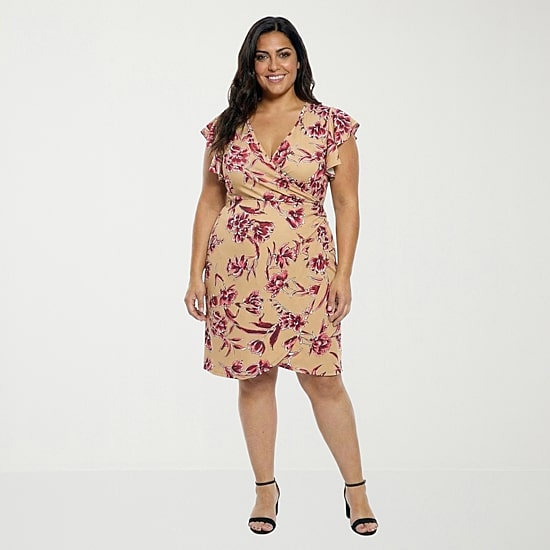24seven Comfort Apparel Womens Plus Short Sleeve Floral Wrap Dress