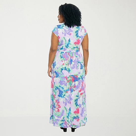 24seven Comfort Apparel Womens Plus V Neck Short Sleeve Maxi Dress