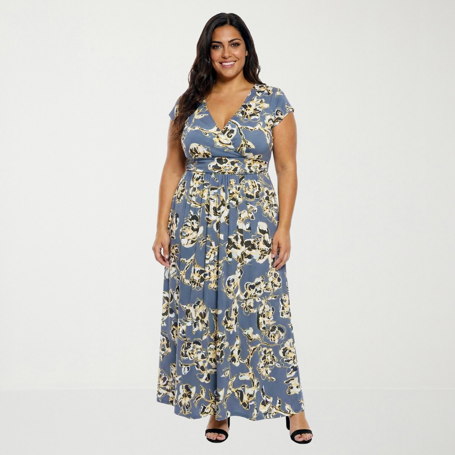 24seven Comfort Apparel Womens Plus V Neck Short Sleeve Maxi Dress