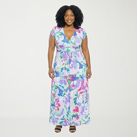 melonie t womens short sleeve floral maxi dress Melonie T Womens Short Sleeve Floral Maxi Dress