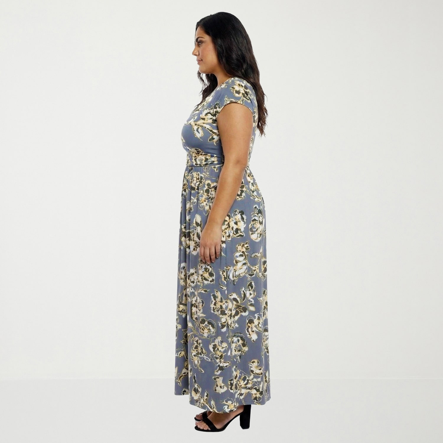 24seven Comfort Apparel Womens Plus V Neck Short Sleeve Maxi Dress