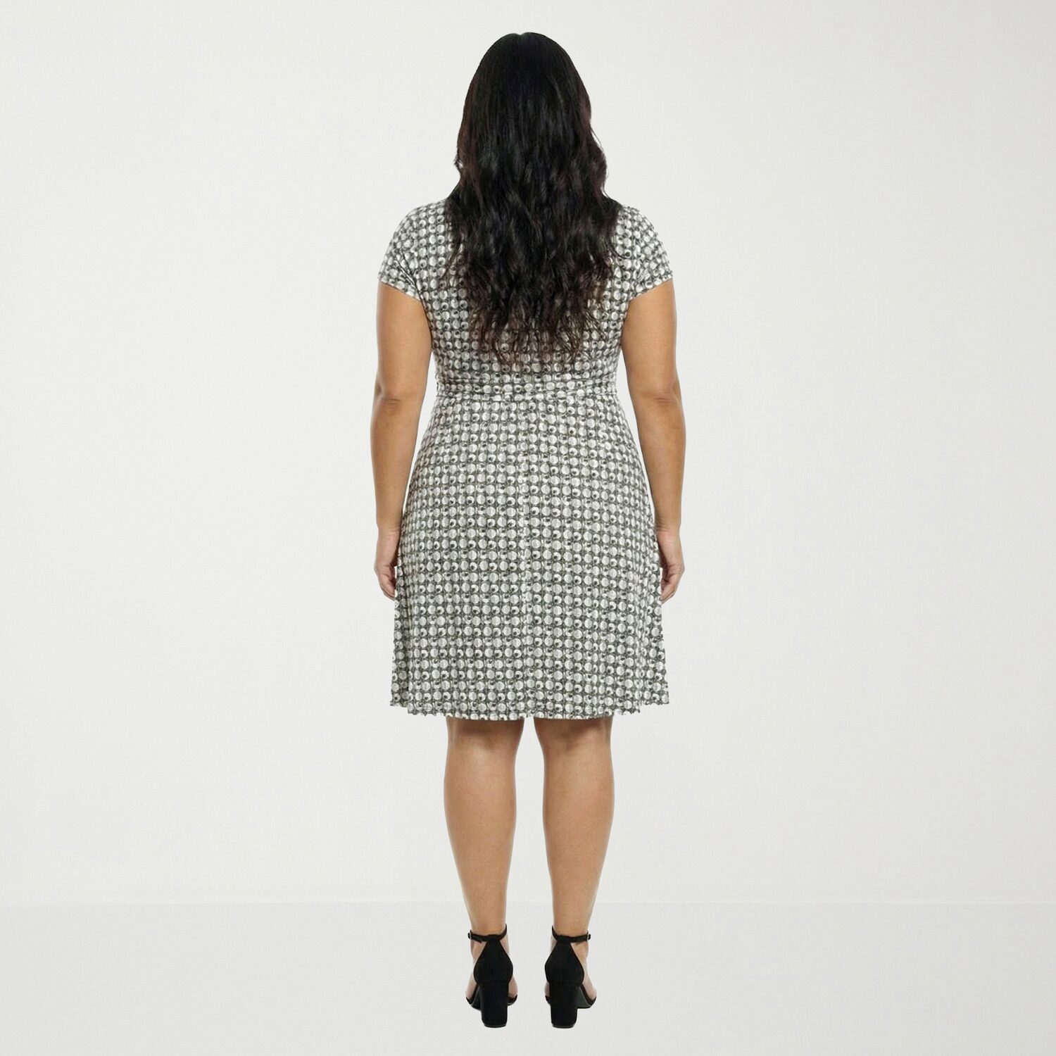 24seven Comfort Apparel Womens Plus V Neck Short Sleeve Geometric A-Line Dress