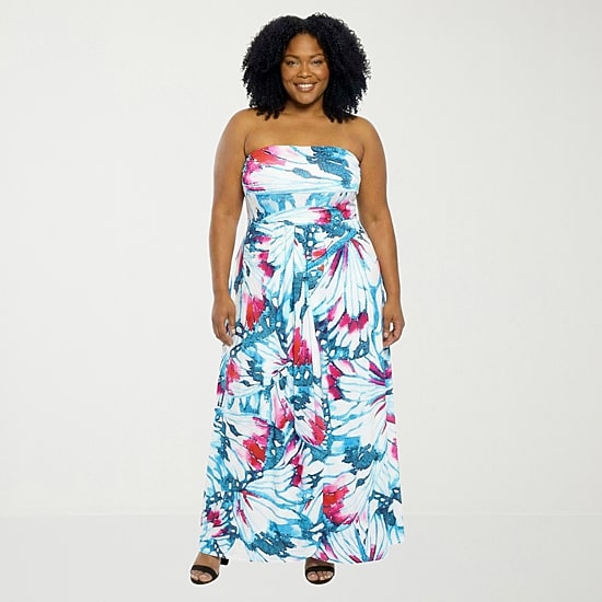 24seven Comfort Apparel Womens Plus Straight Neck Sleeveless Maxi Dress