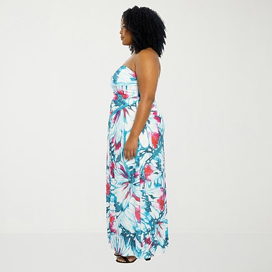 24seven Comfort Apparel Womens Plus Straight Neck Sleeveless Maxi Dress