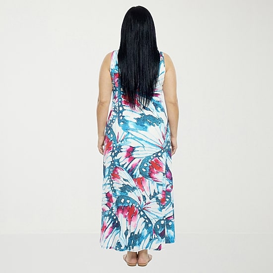 24seven Comfort Apparel Womens Plus Scoop Neck Sleeveless Maxi Dress