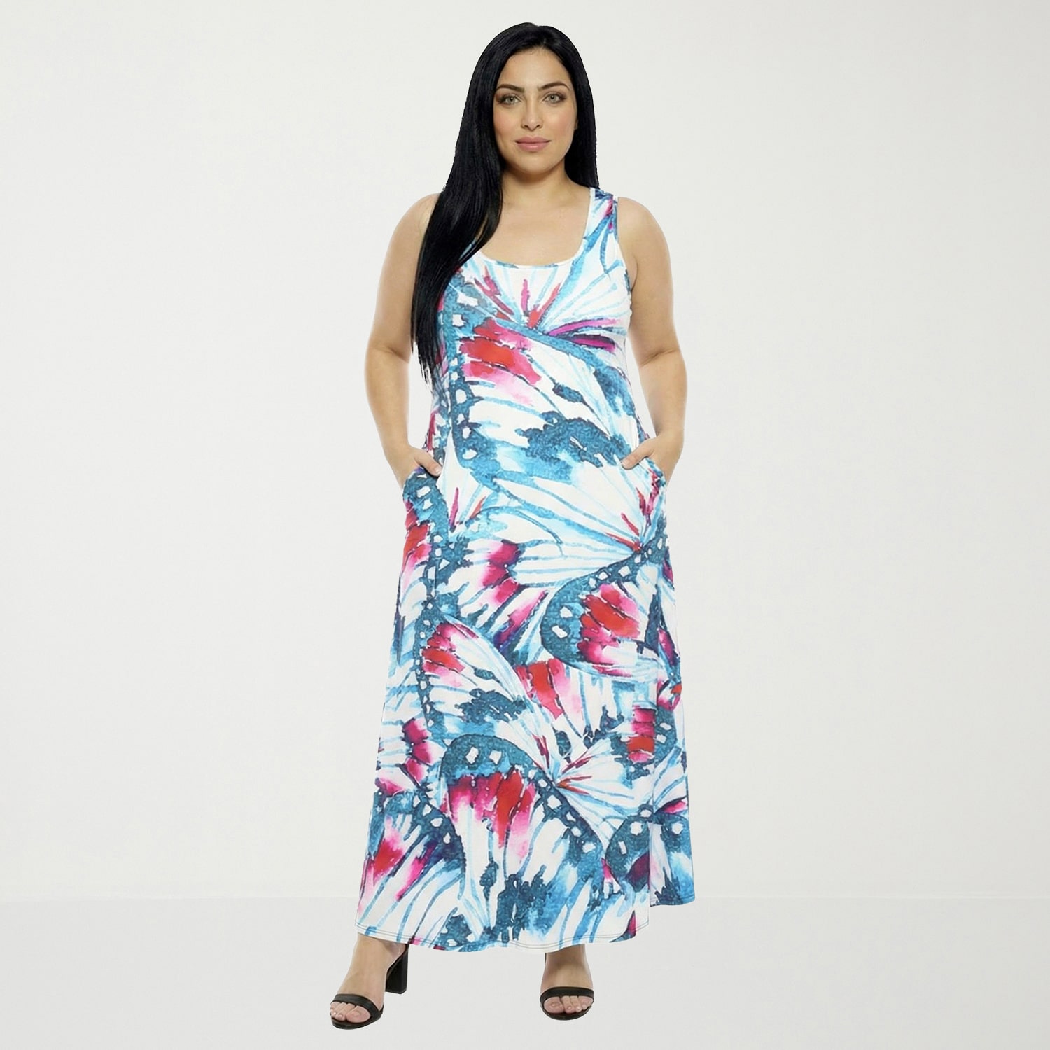 24seven Comfort Apparel Womens Plus Scoop Neck Sleeveless Maxi Dress