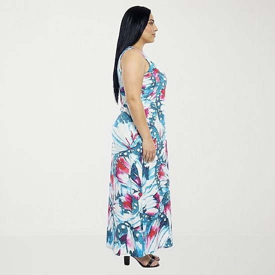 24seven Comfort Apparel Womens Plus Scoop Neck Sleeveless Maxi Dress