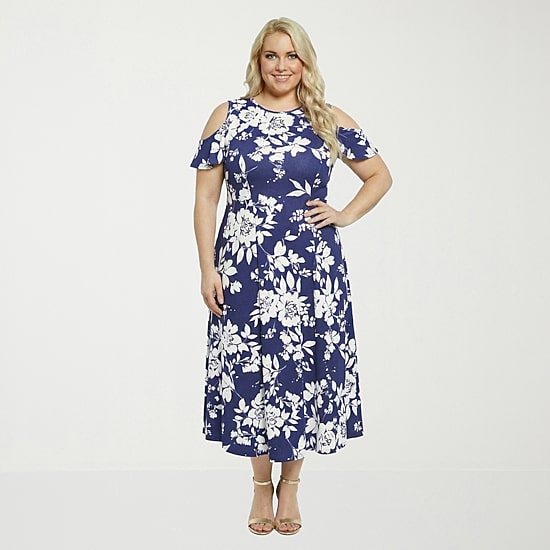 24seven Comfort Apparel Womens Plus Midi Crew Neck Short Sleeve Maxi Dress