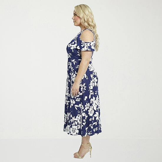 24seven Comfort Apparel Womens Plus Midi Crew Neck Short Sleeve Maxi Dress