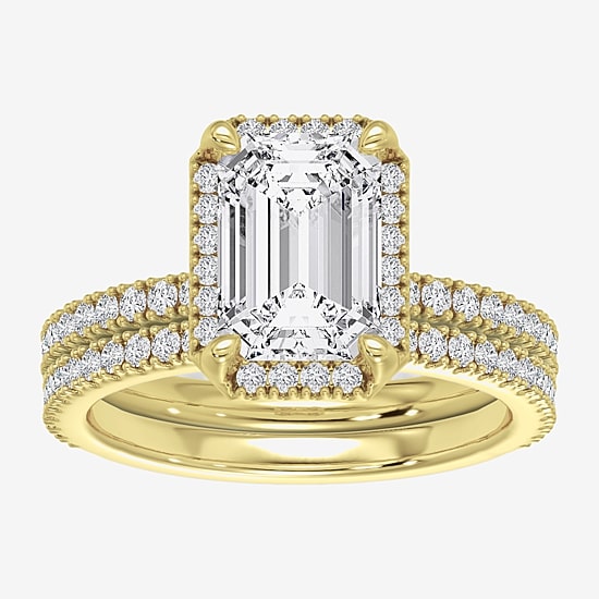 Signature By Modern Bride (F / Vs2) Womens 6 CT. T.W. Lab Grown White Diamond 10K Gold Side Stone Halo Bridal Set