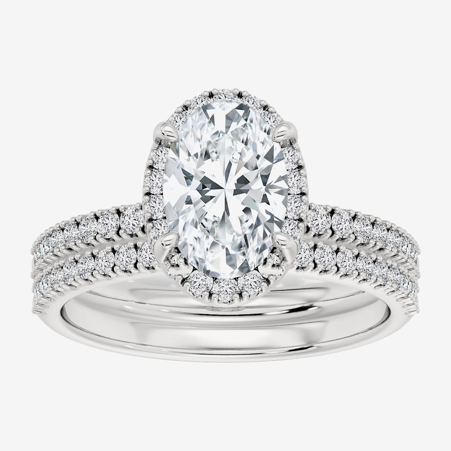Signature By Modern Bride (F / Vs2) Womens 6 CT. T.W. Lab Grown White Diamond 10K Gold Oval Side Stone Halo Bridal Set