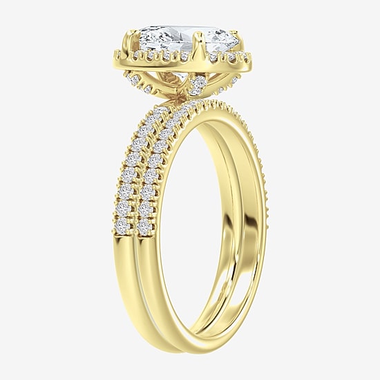 Signature By Modern Bride (F / Vs2) Womens 6 CT. T.W. Lab Grown White Diamond 10K Gold Oval Side Stone Halo Bridal Set