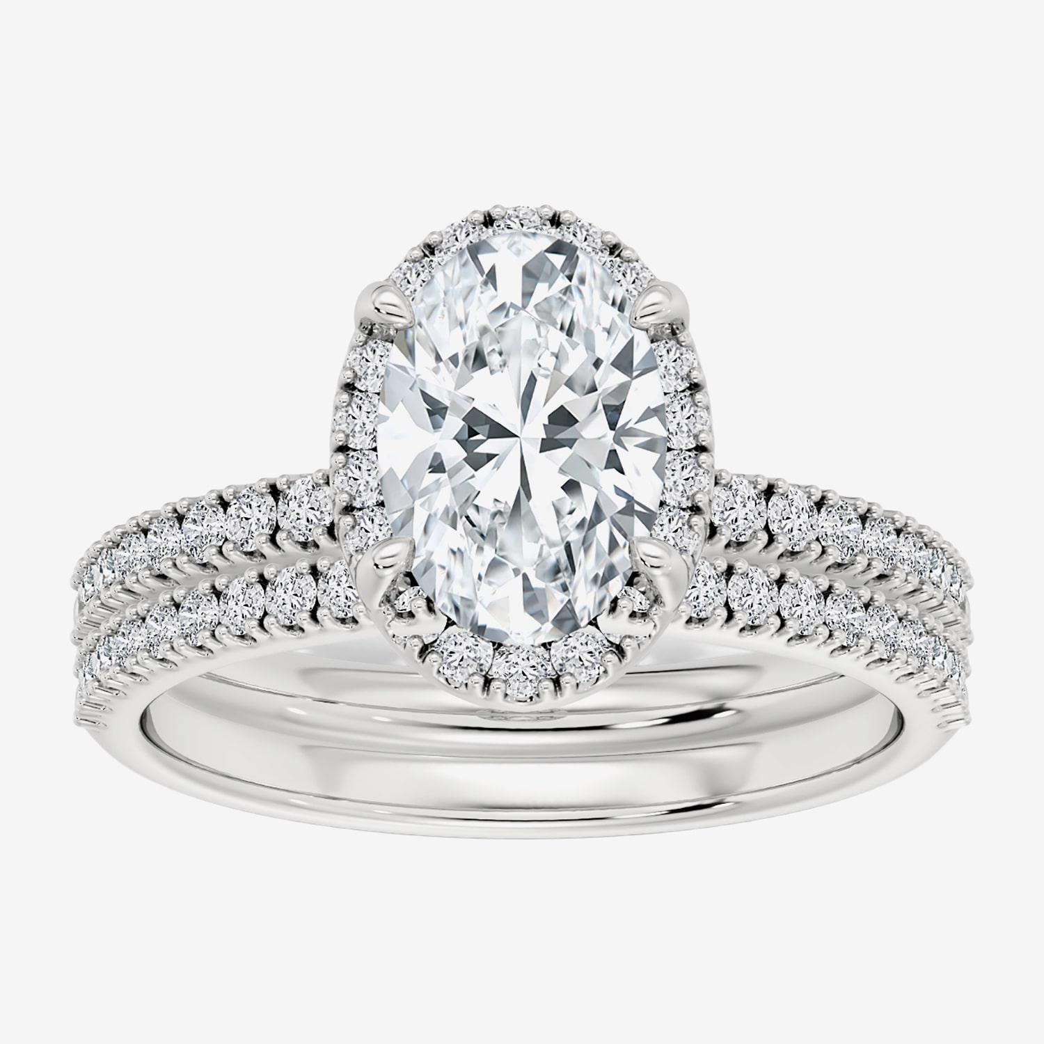 Signature By Modern Bride (F / Vs2) Womens / CT. T.W. Lab Grown White Diamond 10K Gold Oval Side Stone Halo Bridal Set