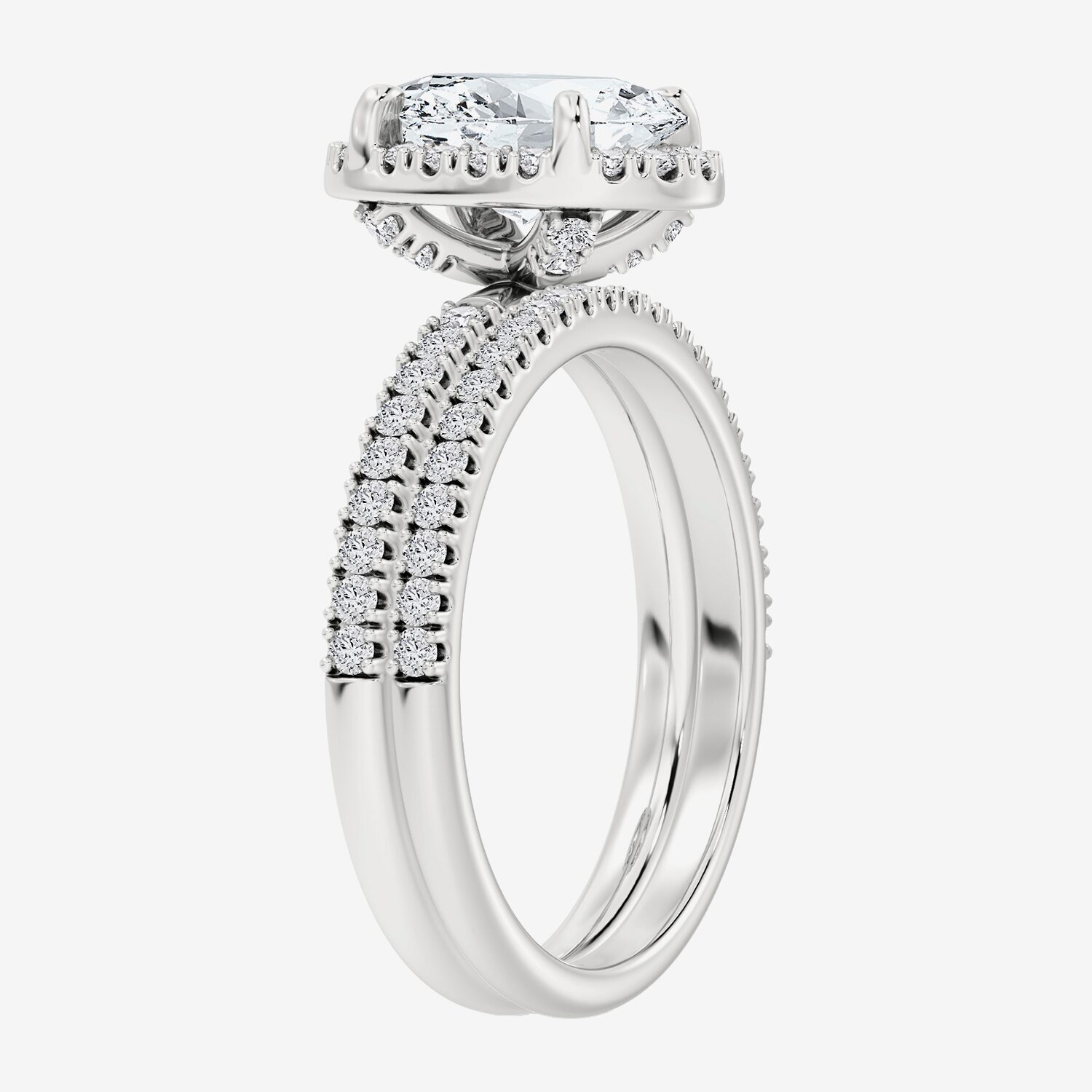 Signature By Modern Bride (F / Vs2) Womens / CT. T.W. Lab Grown White Diamond 10K Gold Oval Side Stone Halo Bridal Set